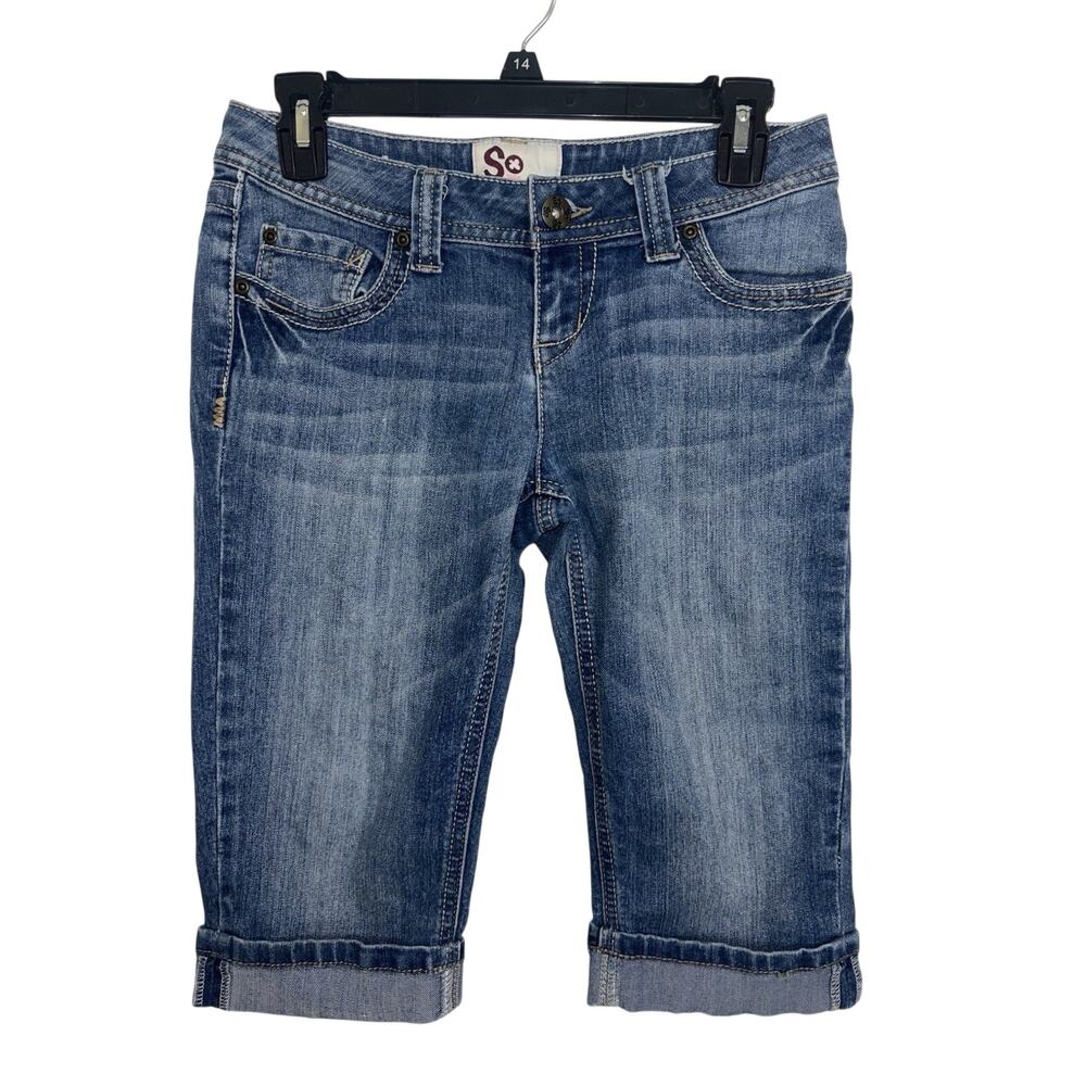 Y2K Extra Low Rise Capri Denim Jeans Back Flap Pockets 3 Stretch
